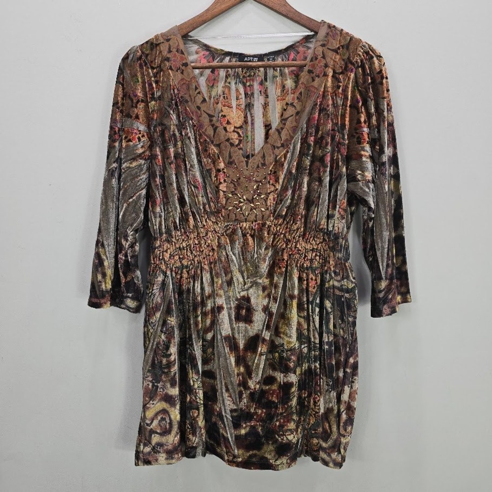 Apt. 9 Tunic Top 2X Brown Velvet Babydoll Forest Fairy Whimsical Witchy Boho